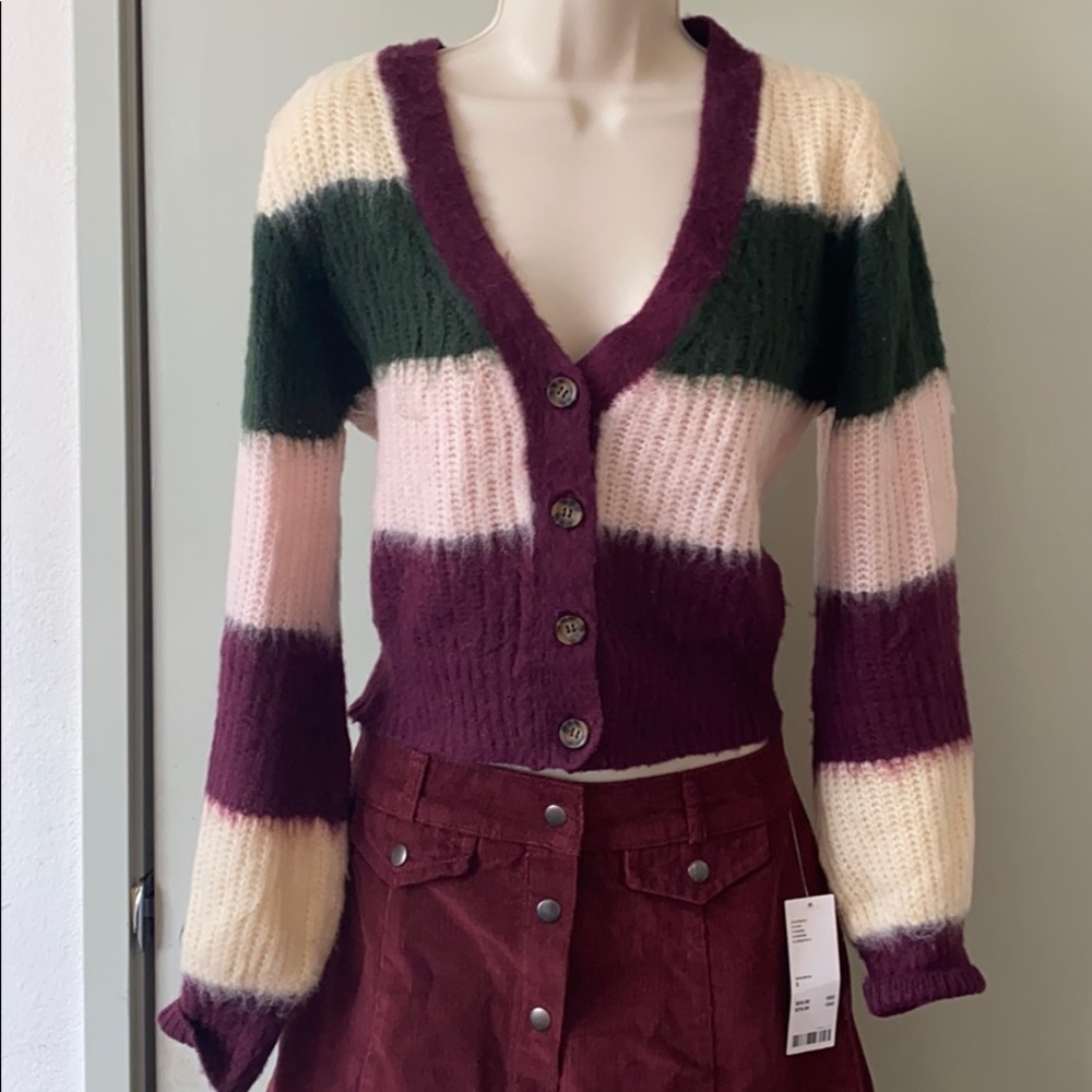 AE Button Front Long Sleeve Crop Cardigan Sweater